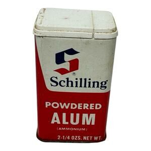VINTAGE Schilling Whole Powered Alum Red + White Spice Tin 2-1/4 oz